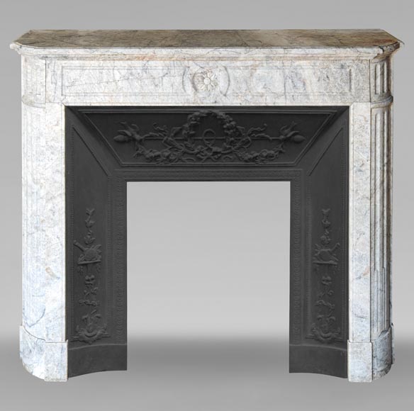 Louis XVI style mantel with rounded corners and carved sunflower in cristaline marble-0