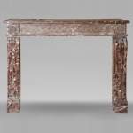 Louis XVI period mantel in Red marble from the North decorated with a Greek frieze