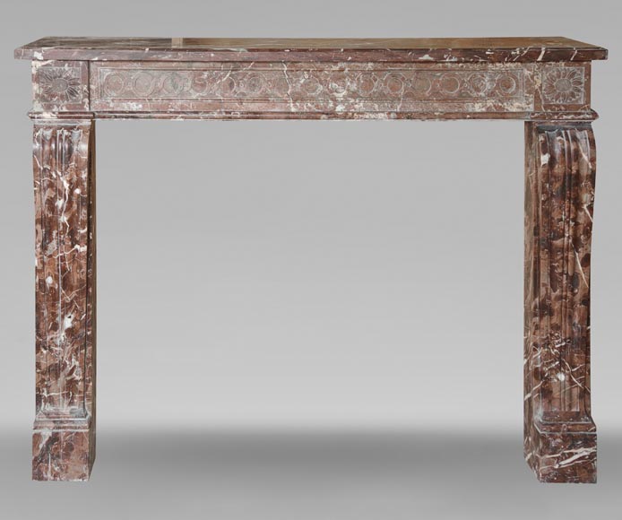 Louis XVI period mantel in Red marble from the North decorated with a Greek frieze-0