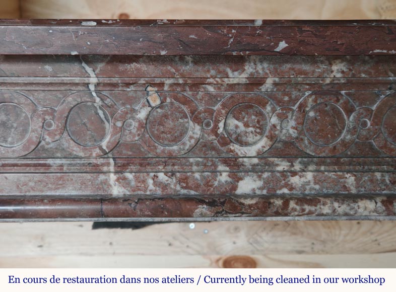 Louis XVI period mantel in Red marble from the North decorated with a Greek frieze-1