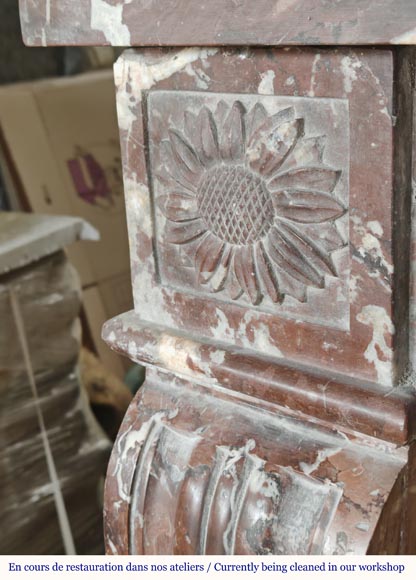 Louis XVI period mantel in Red marble from the North decorated with a Greek frieze-4