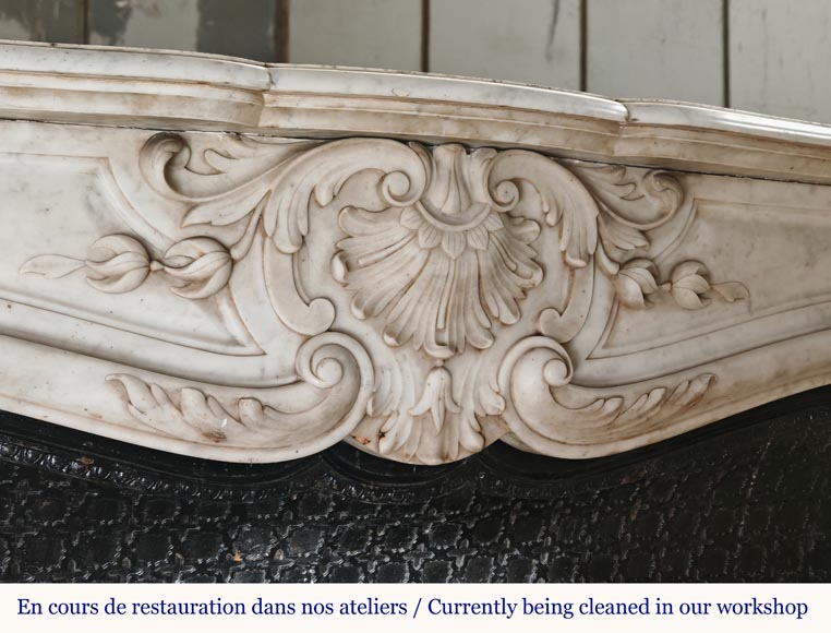 Louis XV style mantel in Carrara marble adorned with a finely carved palmette-2