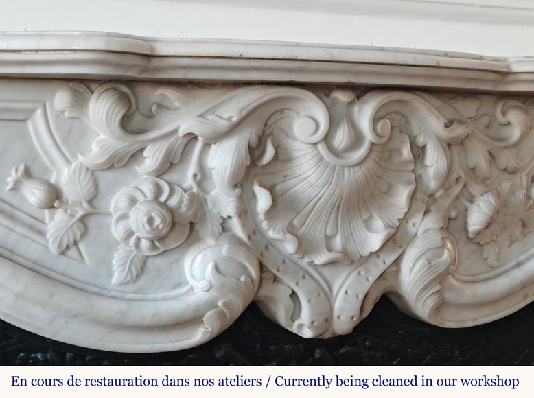 Louis XV style mantel highly carved in Carrara marble-2