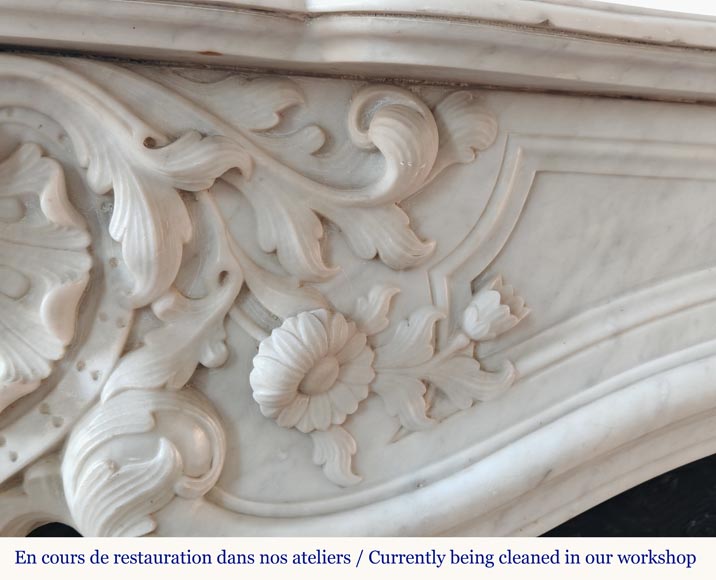 Louis XV style mantel highly carved in Carrara marble-3