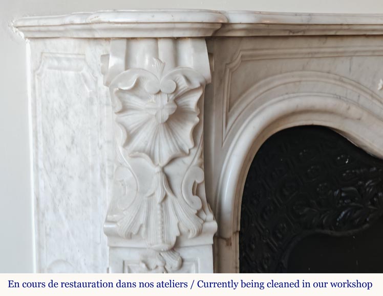 Louis XV style mantel highly carved in Carrara marble-5