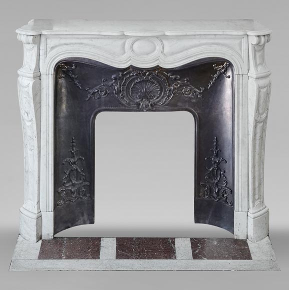 Louis XV style Pompadour mantel in Carrara marble-0