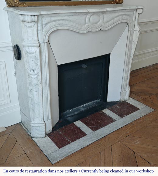 Louis XV style Pompadour mantel in Carrara marble-2