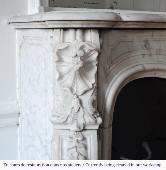 Louis XV style mantel highly carved in Carrara marble-4