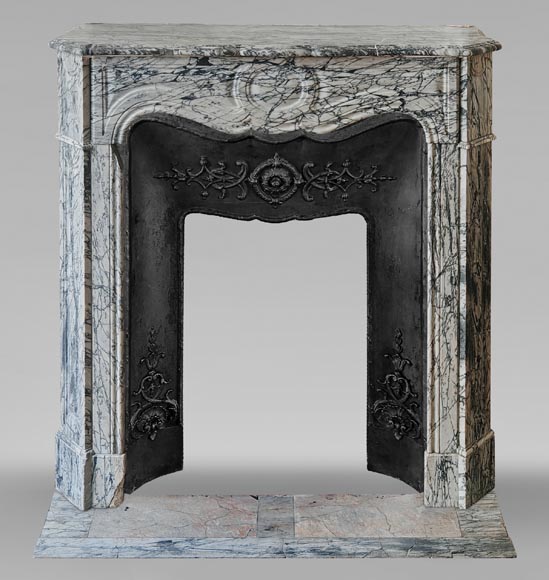 Louis XV style Pompadour mantel in Blue Fleuri marble-0