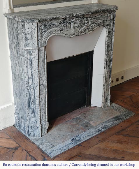 Louis XV style Pompadour mantel in Blue Fleuri marble-2