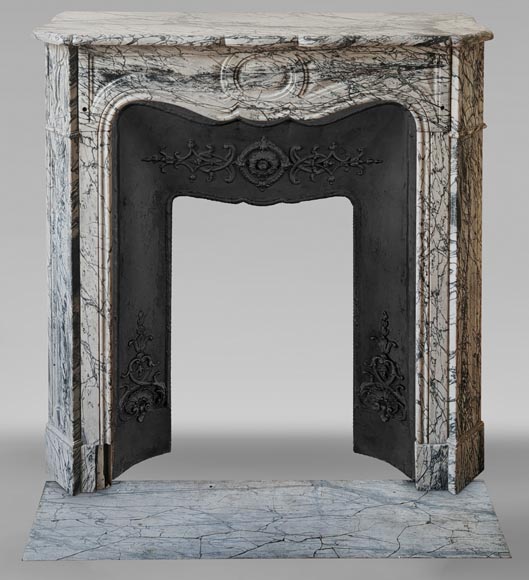 Louis XV style Pompadour mantel in Blue Fleuri marble-0