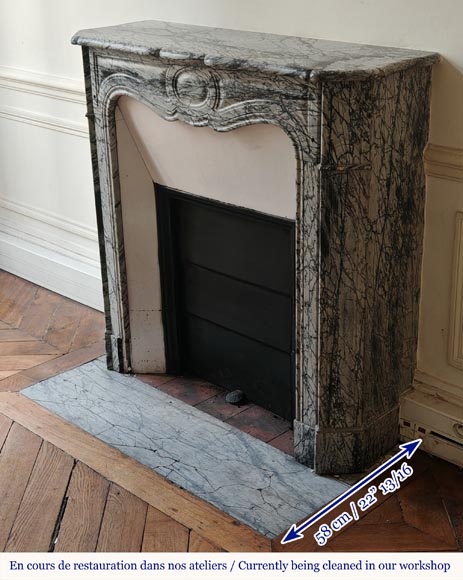 Louis XV style Pompadour mantel in Blue Fleuri marble-5