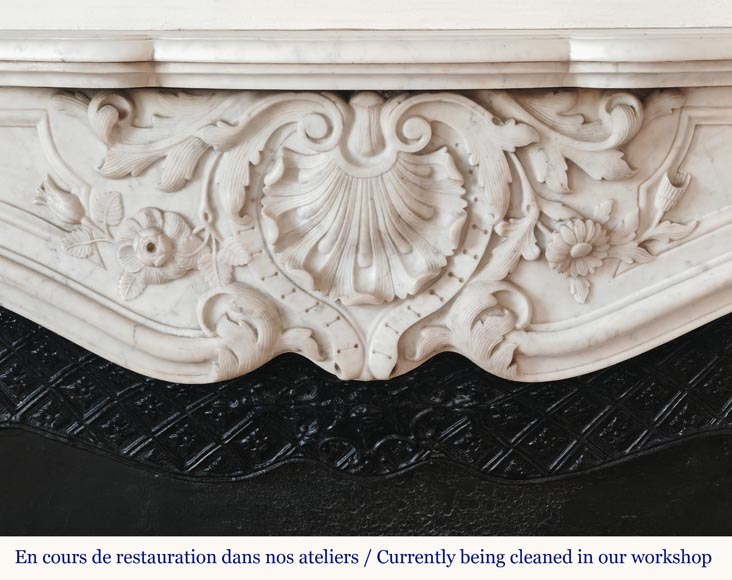 Highly Carved Louis XV-style mantel in Carrara marble-1