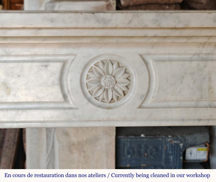 Louis XVI style mantel in Carrara marble adorned with a sunflower flower-1