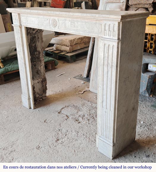 Louis XVI style mantel in Carrara marble adorned with a sunflower flower-5