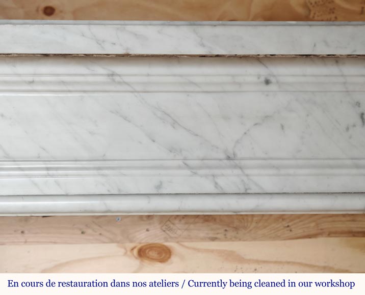 Louis XVI style mantel in veined Carrara marble with fluted legs-1