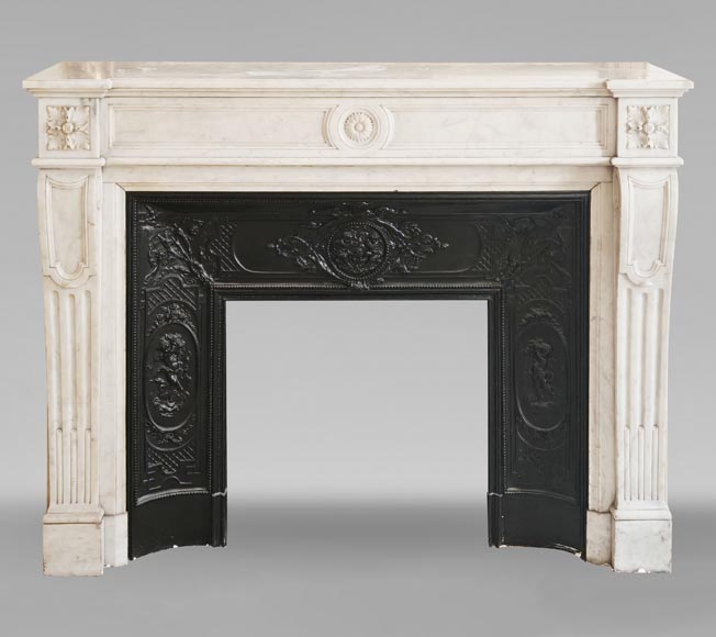 Louis XVI style Carrara marble mantel with floral and sunflower ornaments-0