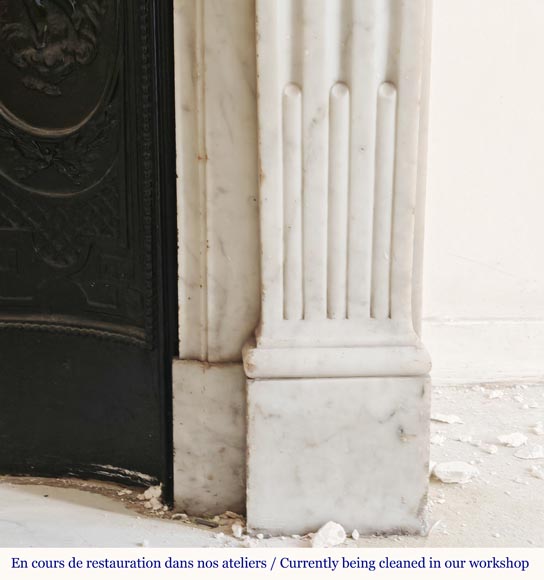 Louis XVI style Carrara marble mantel with floral and sunflower ornaments-7