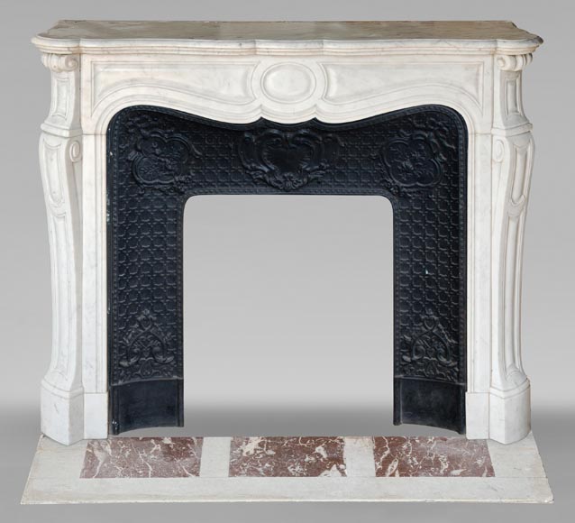 Louis XV style Pompadour mantel in Carrara marble-0