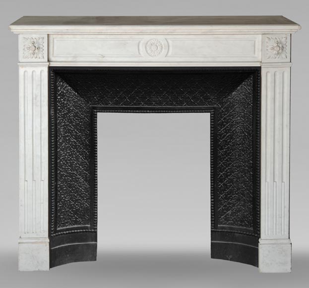 Louis XVI style mantel in half statuary marble adorned with a sunflower-0