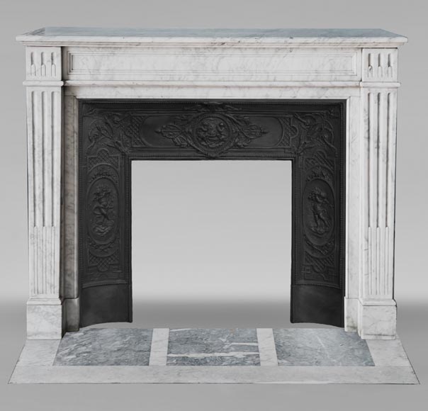 Louis XVI style molded mantel in veined Carrara marble-0