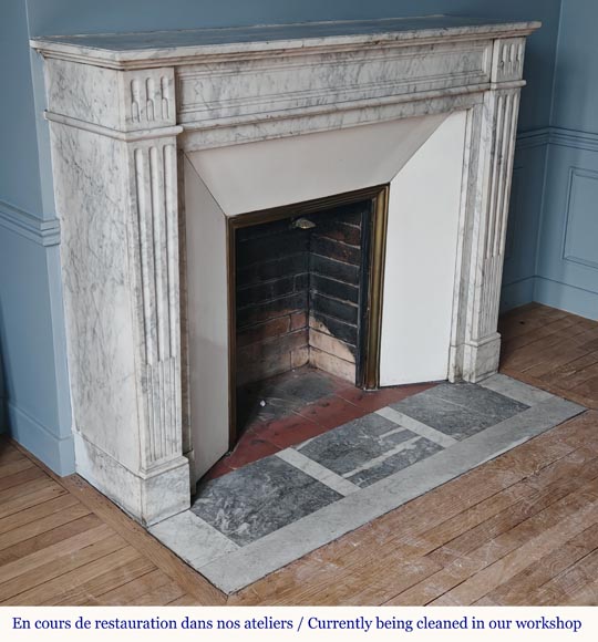 Louis XVI style molded mantel in veined Carrara marble-2