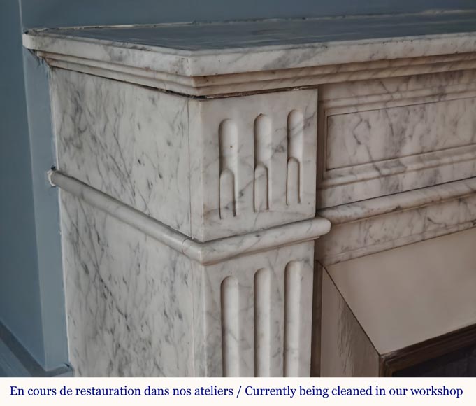 Louis XVI style molded mantel in veined Carrara marble-3