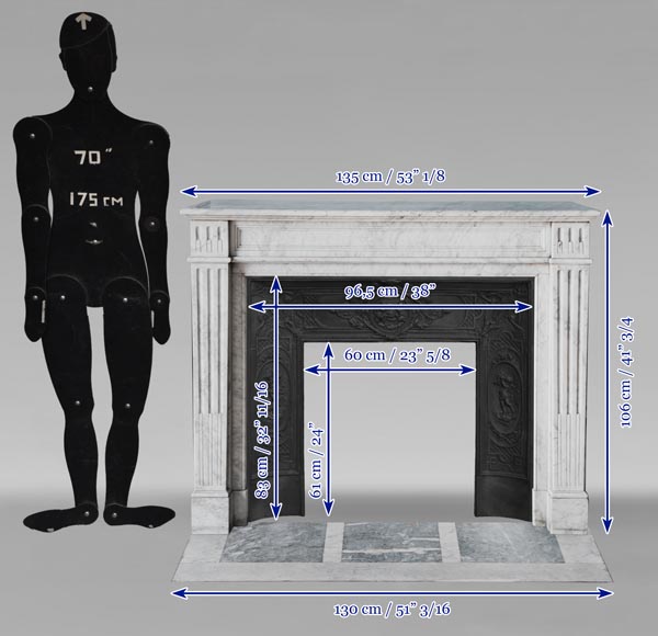 Louis XVI style molded mantel in veined Carrara marble-10