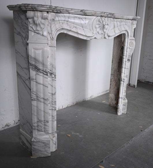 Louis XV style three shell mantel carved in Arabescato marble-3