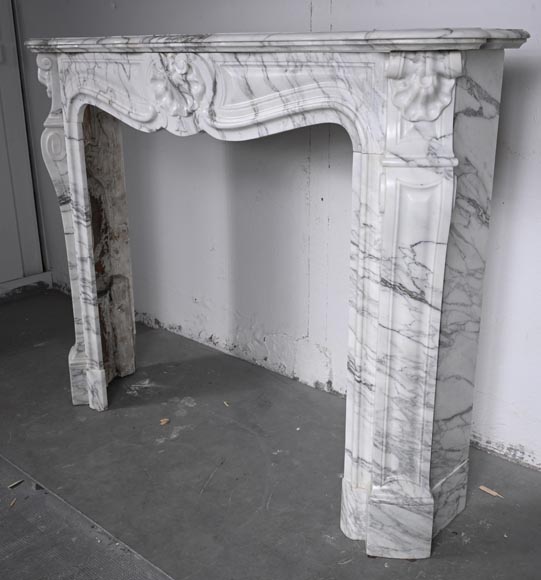 Louis XV style three shell mantel carved in Arabescato marble-6