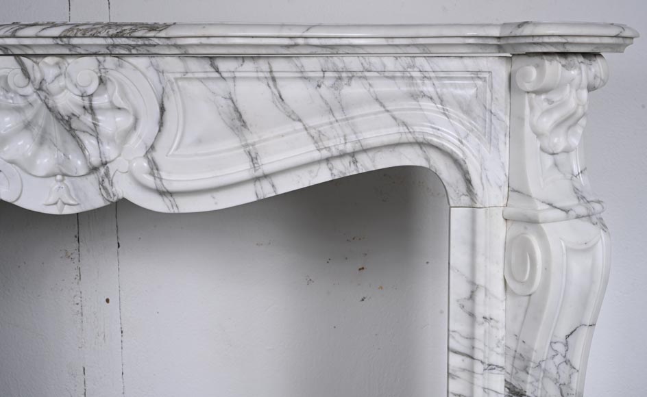 Louis XV style three shell mantel carved in Arabescato marble-7