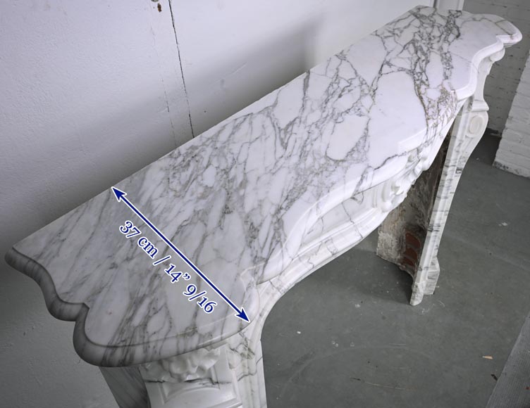 Louis XV style three shell mantel carved in Arabescato marble-9