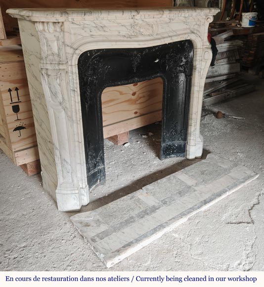 Curved Louis XV style Pompadour mantel in Arabescato marble-2