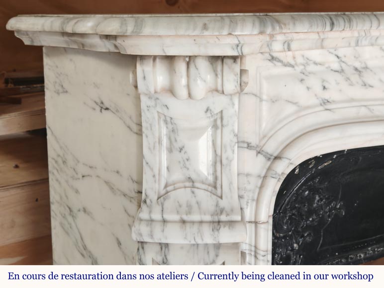 Curved Louis XV style Pompadour mantel in Arabescato marble-3