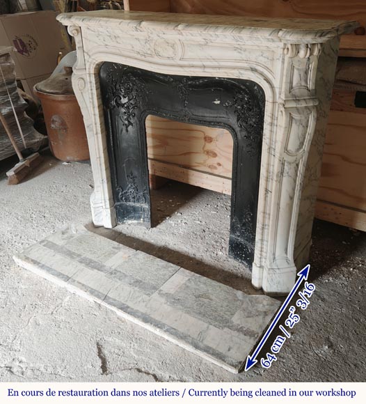 Curved Louis XV style Pompadour mantel in Arabescato marble-5