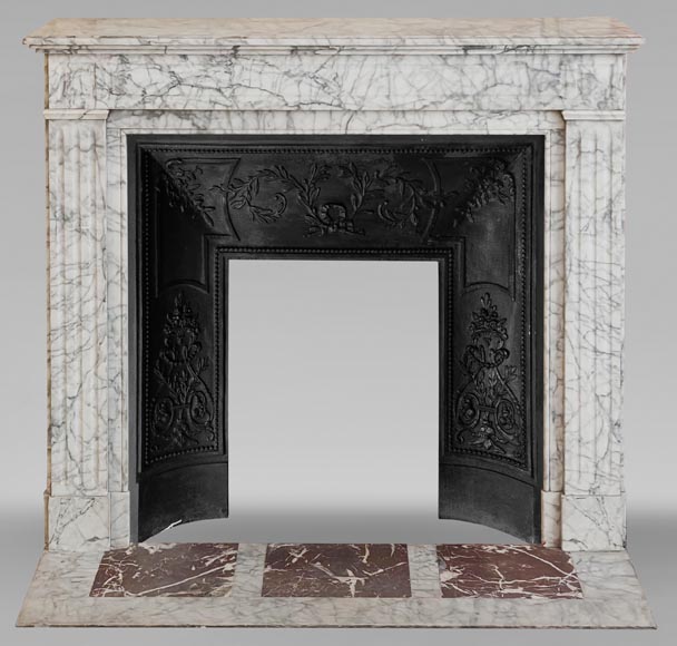 Louis XVI style molded mantel in highly veined Carrara marble-0