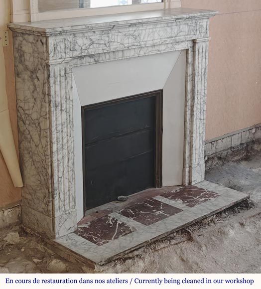 Louis XVI style molded mantel in highly veined Carrara marble-2