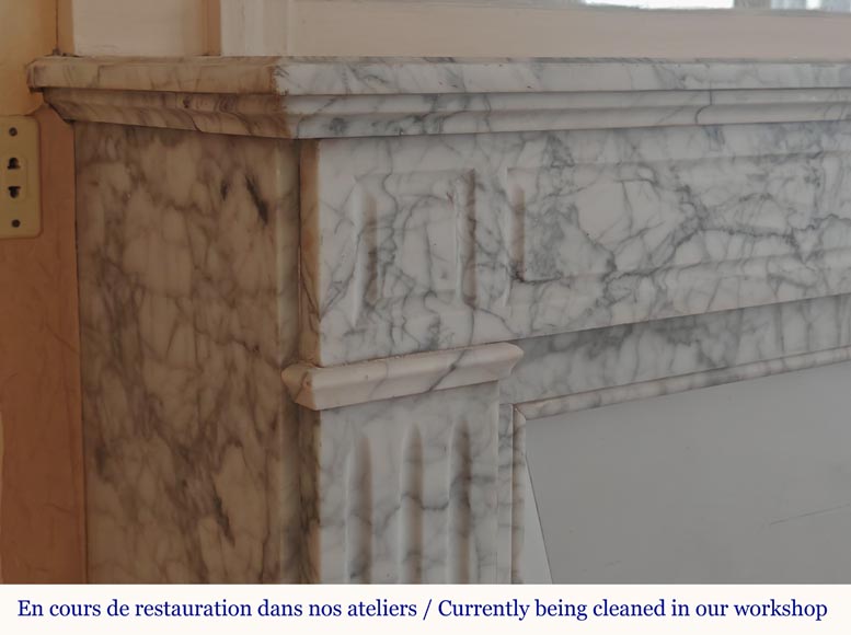 Louis XVI style molded mantel in highly veined Carrara marble-3