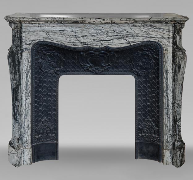 Louis XV style Pompadour mantel in Bleu Fleuri marble-0