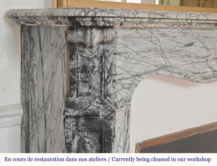 Louis XV style Pompadour mantel in Bleu Fleuri marble-3