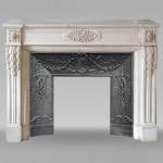 Louis XVI style mantel with acanthus leaf carved in half statuary Carrara marble