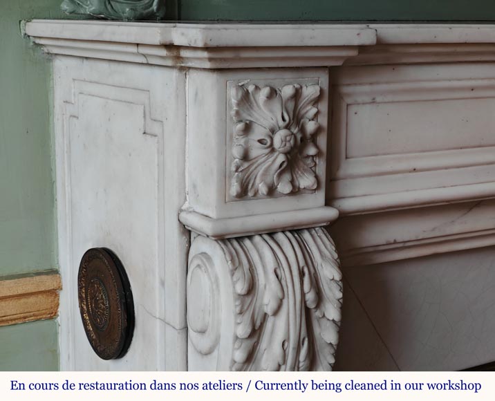 Louis XVI style mantel with acanthus leaf carved in half statuary Carrara marble-3