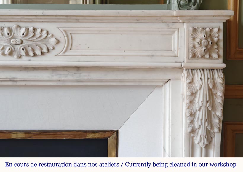 Louis XVI style mantel with acanthus leaf carved in half statuary Carrara marble-7