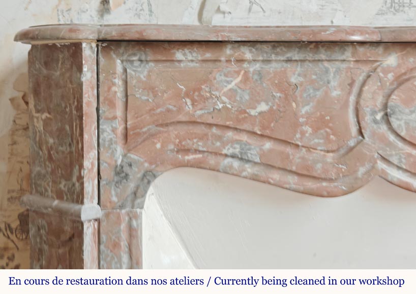 Louis XV style Pompadour mantel in Rouge du Nord marble-3