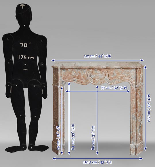 Louis XV style Pompadour mantel in Rouge du Nord marble-9