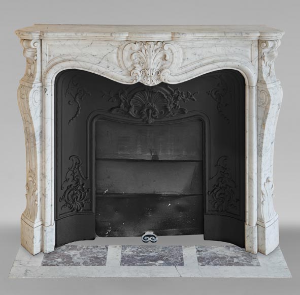 Louis XV style mantel in Carrara marble with richly carved palmette motif-0