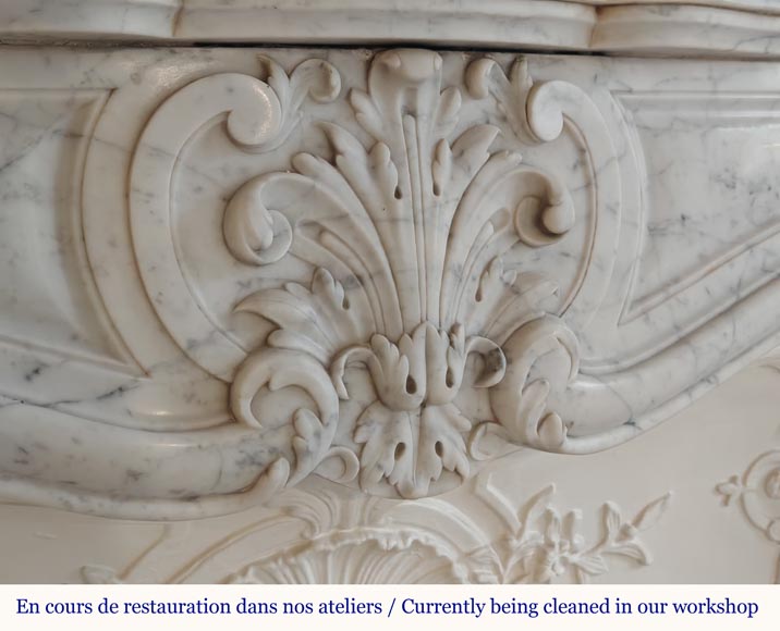 Louis XV style mantel in Carrara marble with richly carved palmette motif-1