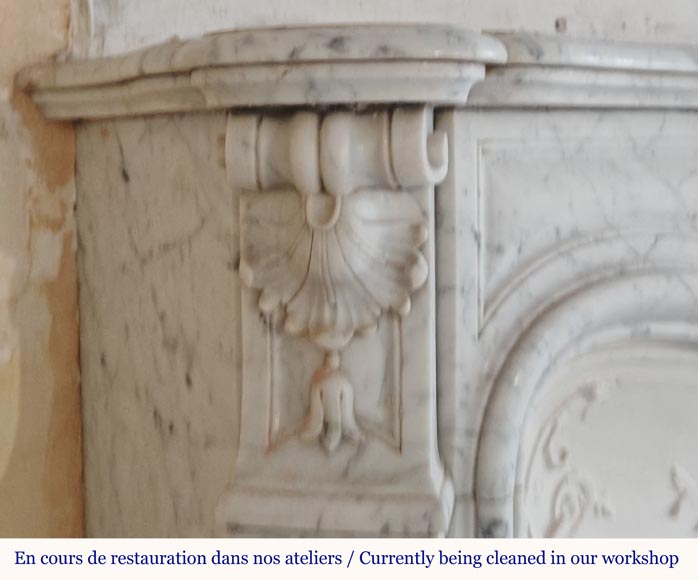 Louis XV style mantel in Carrara marble with richly carved palmette motif-4