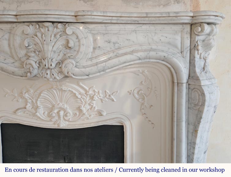 Louis XV style mantel in Carrara marble with richly carved palmette motif-7