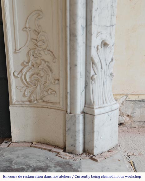 Louis XV style mantel in Carrara marble with richly carved palmette motif-8